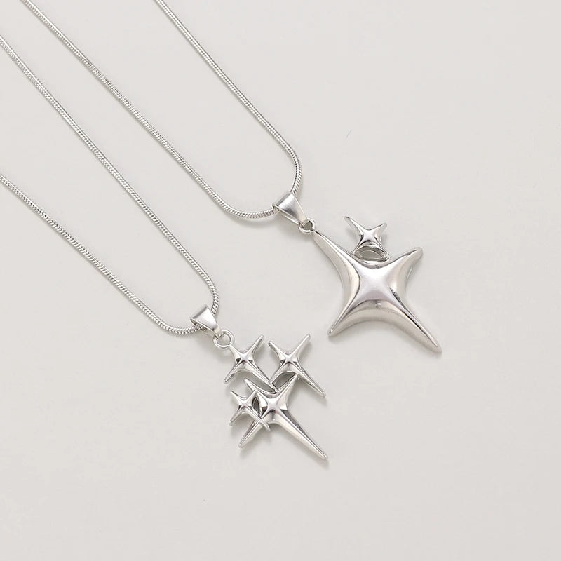 Y2K Simple Choker Necklace Four Pointed Star Necklaces Adjustable Crucifix Pendant Necklace Asterism-Necklace Jewelry