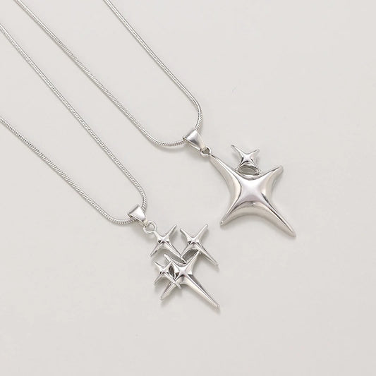 Y2K Simple Choker Necklace Four Pointed Star Necklaces Adjustable Crucifix Pendant Necklace Asterism-Necklace Jewelry