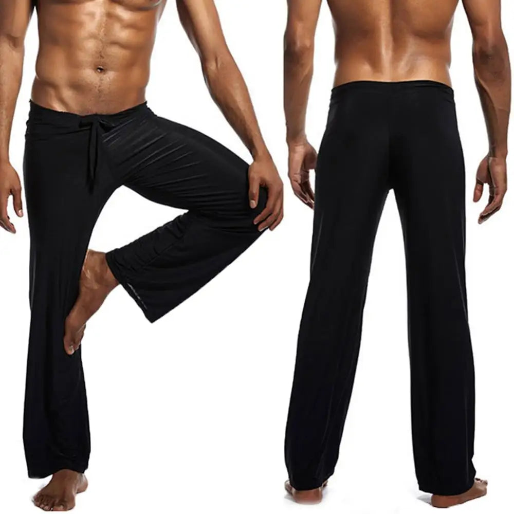 Men Casual Solid Color Low-waisted Drawstring Loose Pants Running Yoga Trousers