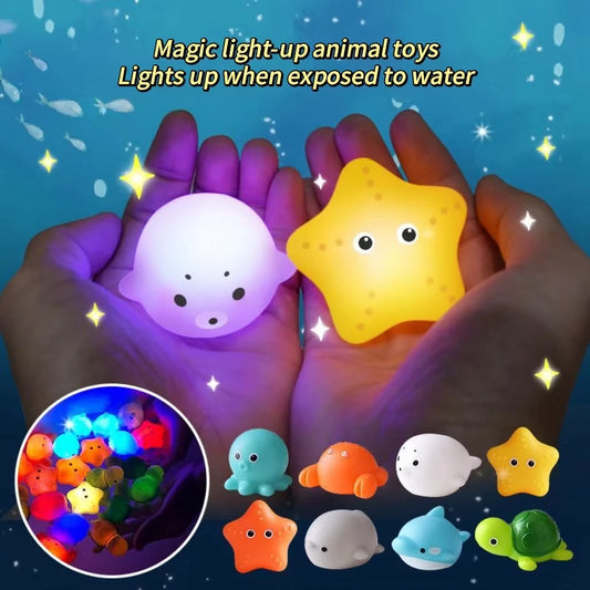 Pool Party Glowing Toys Bath Time Funny Bathtub Toy Water Sensor Luminous LED Ocean Animal Water Floating Toy For Baby Infant