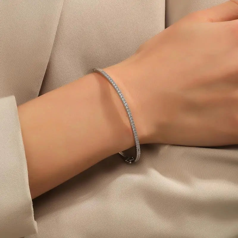 ZAKOL Simple Micro-inlaid Cubic Zirconia Bangle for Women Fashion Geometric CZ Bracelets Wedding Party Jewelry