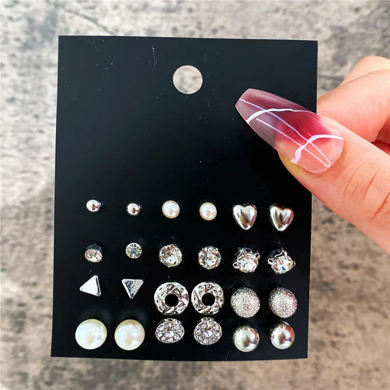 LETAPI 12 pairs/set Female Pearl Earrings Set For Women Bohemian Geometric Stud Earrings for Women Fashion Jewelry Gifts
