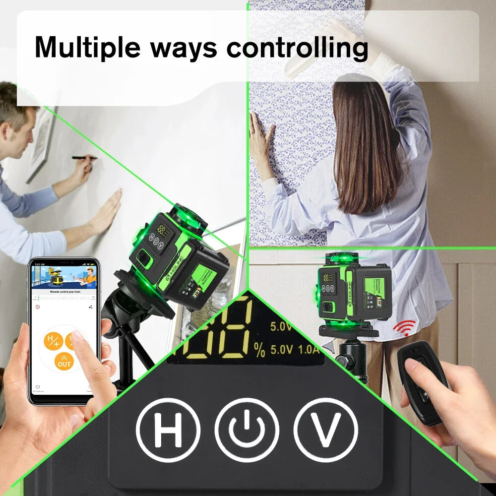 HGLINE 16 Lines Laser Level APP Remote Control Horizontal Vertical Levels Machine Power Display Laser Leveling With 100cm Tripod
