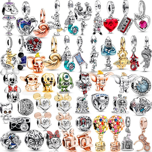 Disney Mickey Minnie Ice and Snow Princess Cartoon Series Pendant DIY Large Hole Zinc Charm Jewelry