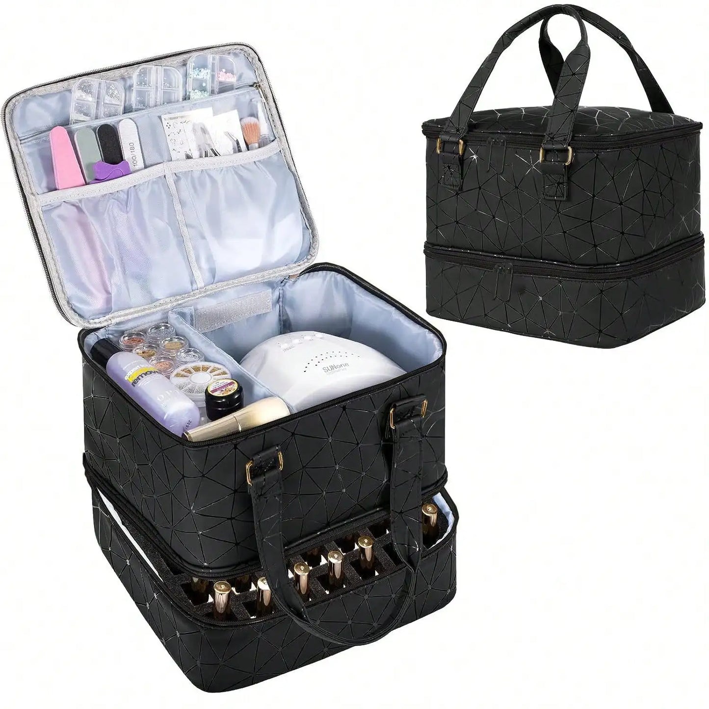 Women's Portable Double-layer Nail Polish Storage Bag Organizer Travel Essential Oil Storage Box Multi-function Storage Bag