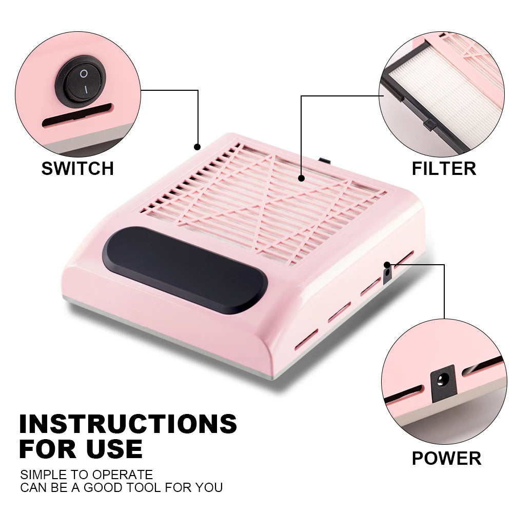 Nail Dust Collector Manicure Machine Tools Strong Power Nail Vacuum Cleaner With Remove Filter Nail Extractor Fan Nail Art Tool