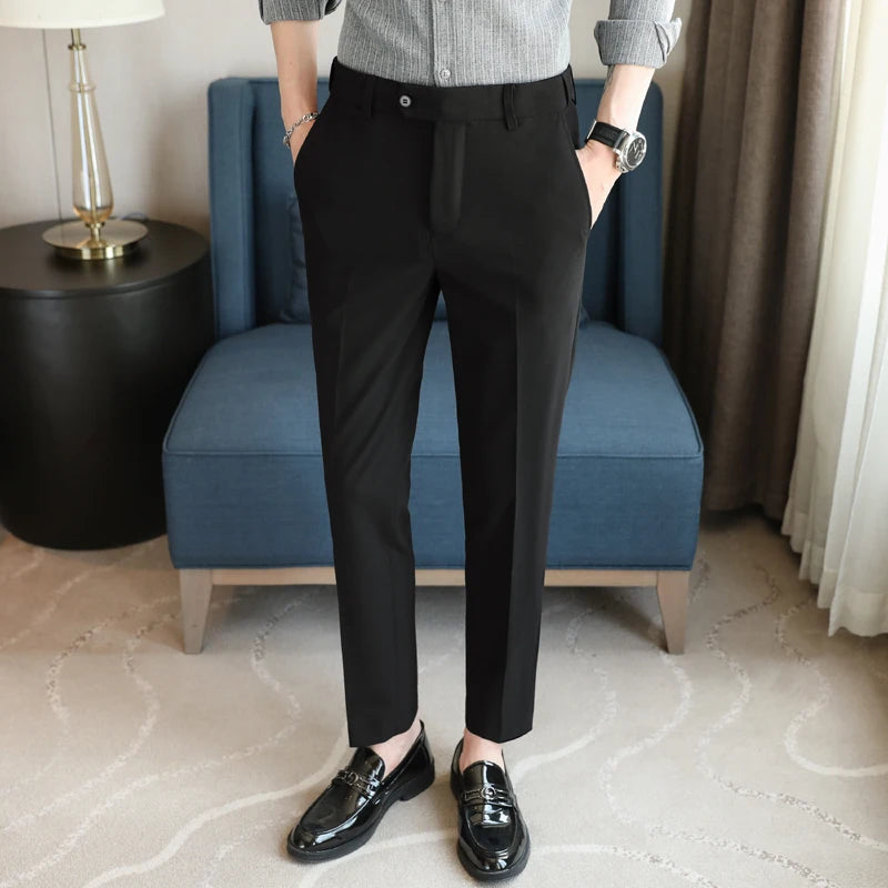 Men's Summer Pants Business Formal Wear Elastic Waist Suit Pants For Men Clothing 2024 Slim Fit Full Length Trousers Big Size 44