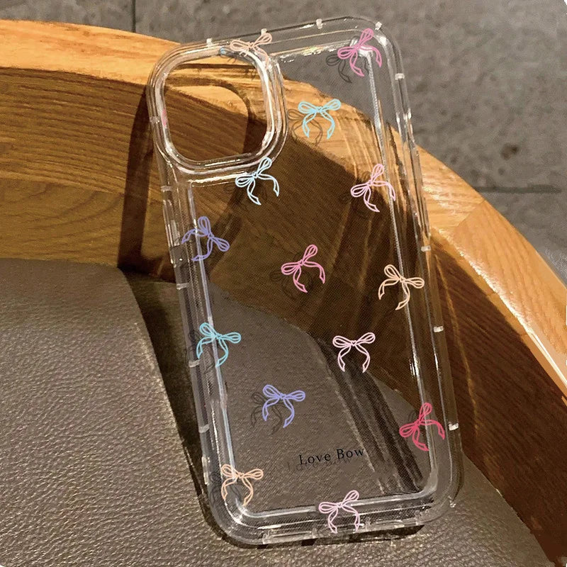 Colorful Bow Print Clear Case  For iPhone 17 16 14 13 12 11 15 Pro Max XR X XS 7 8 Plus Transparent Tpu Shockproof Phone Cover