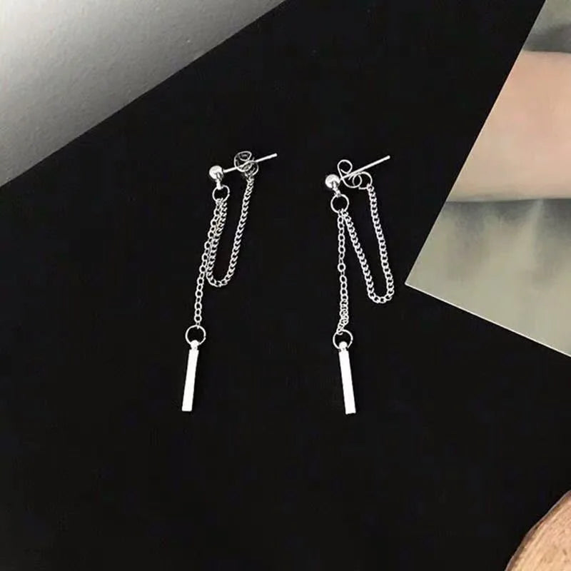 Punk Silver Color Cross Drop Earrings for Women Men Gothic Hip Hop Long Tassel Hanging Earring Jewelry Gift Bijoux