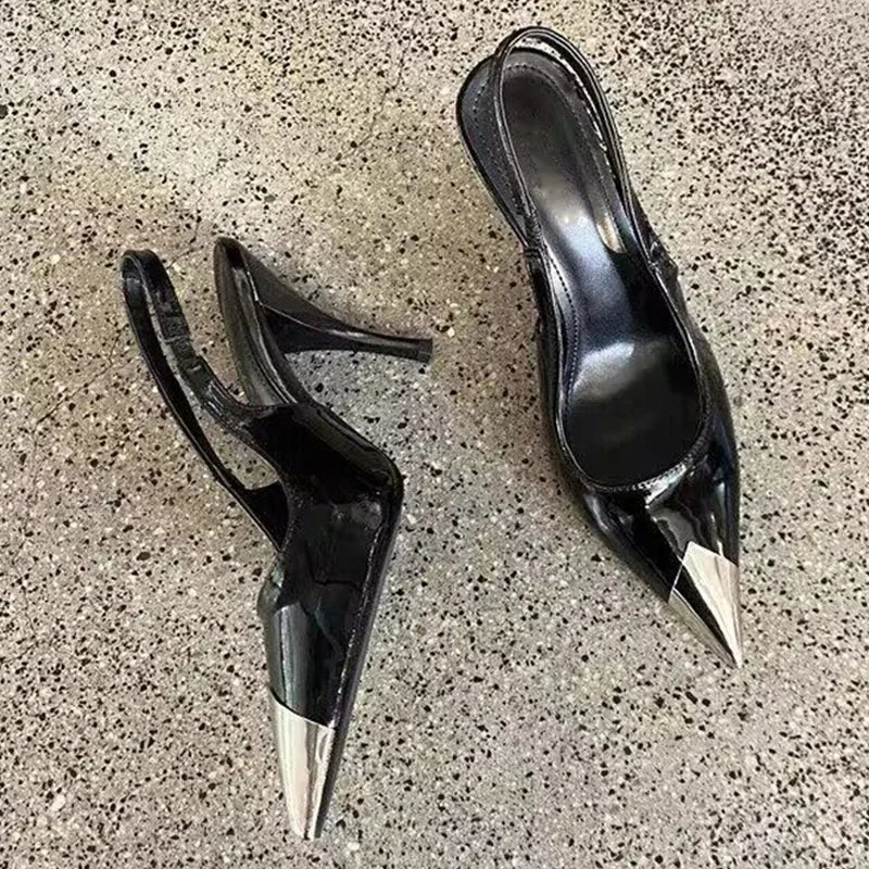 6CM 9CM Thin Heels Women Pumps Patent Leather Sexy Party Prom Slip-On Spring Sandals Mules Shoes