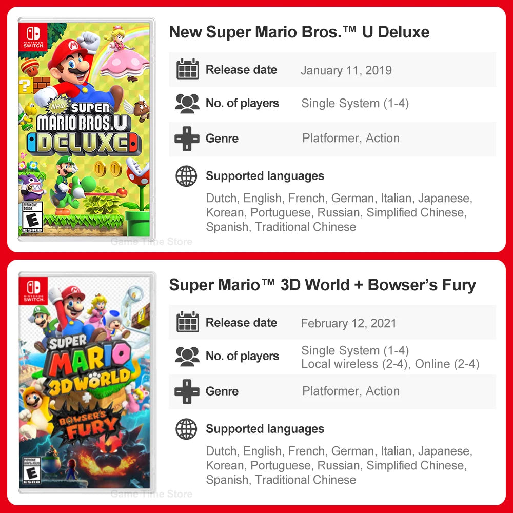 Super Mario Nintendo Switch Games Mario Bros Wonder Kart 8 RPG Mario Strikers Odyssey 3D World Fury U Deluxe Party Superstars