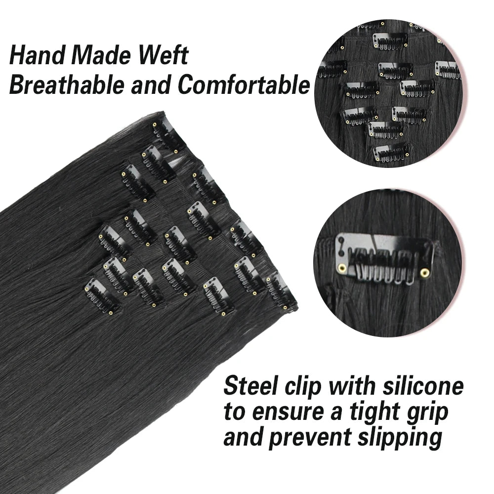 Long Straight Synthetic 16 Clips In Hair Extensions 7Pcs/Set High Temperature Fiber Black Brown Blonde Hairpiece For Women