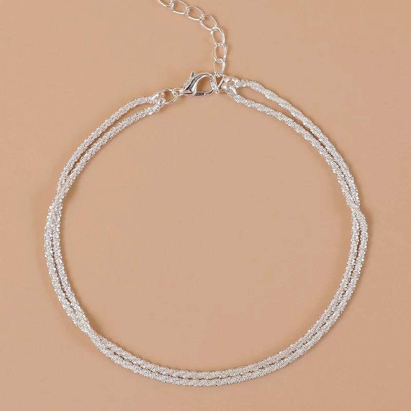 Sterling Silver Ankle Bracelets for Women Dainty Adjustable Layered Anklet Set Stackable Cuban Link Anklets Beach Jewelry