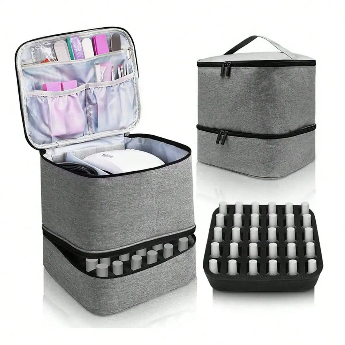 Women's Portable Double-layer Nail Polish Storage Bag Organizer Travel Essential Oil Storage Box Multi-function Storage Bag