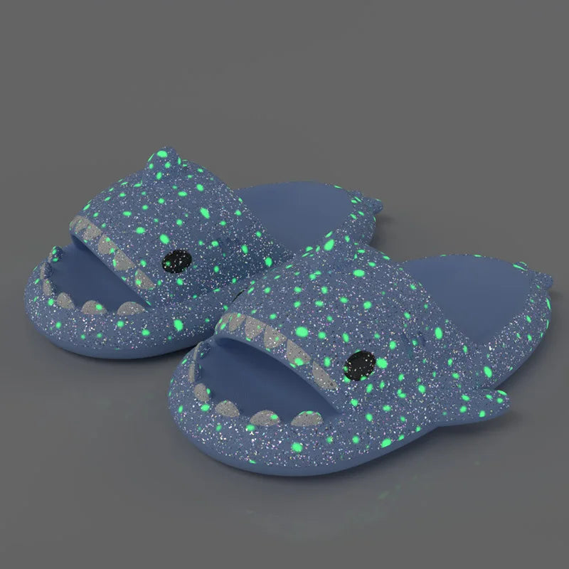 Halloween Pumpkin Night Light Shark Slippers Women Luminous Sandal Couple Home Non-slip Creative Slides Men Outside Flip Flops