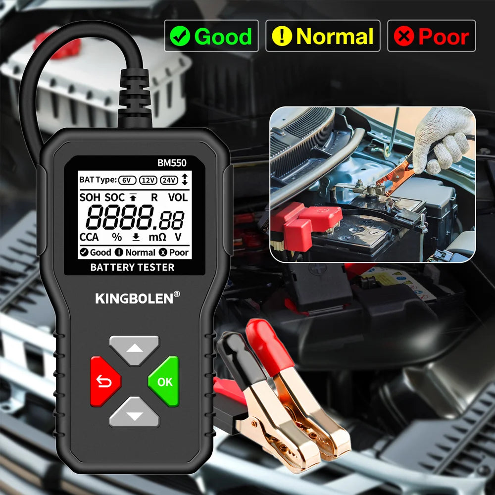 KINGBOLEN BM550 Car Battery Tester 6V 12V 24V 100-2000 CCA Battery System Detect Auto Battery Analyzer Car Battery Tool PK KW208