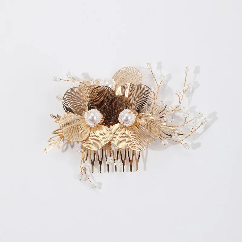 Bride Wedding Hair Combs Gold/Silver Color Alloy Flower Hairpin Clips for Women Birthday Party Headpiece Bridesmaid Hair Jewelry