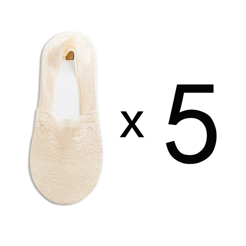 5 Pairs Fashion Women Girls Summer Socks Style Lace Flower Short Sock Antiskid Invisible Ankle Socks New 7 colors