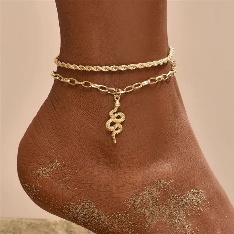 Boho Gold Silver Color Tassel Chain Bracelet Anklet Charms Snake/Starfish/Heart Sexy Leg Ankle On Foot Chain Beach Jewelry