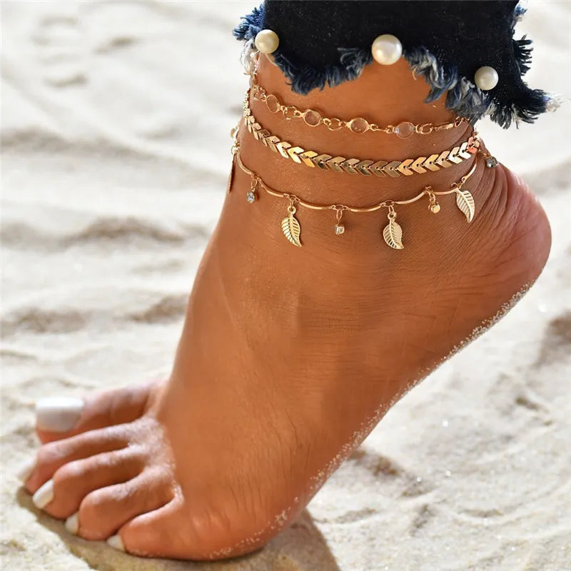Boho Gold Silver Color Tassel Chain Bracelet Anklet Charms Snake/Starfish/Heart Sexy Leg Ankle On Foot Chain Beach Jewelry