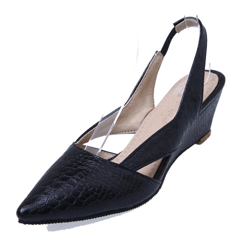 Sweet Casual Wedge Sandals Women Summer Shoes Solid Snake Cut-outs Ladies Mules Fashion Pointed Red White Party Wedding Shoes
