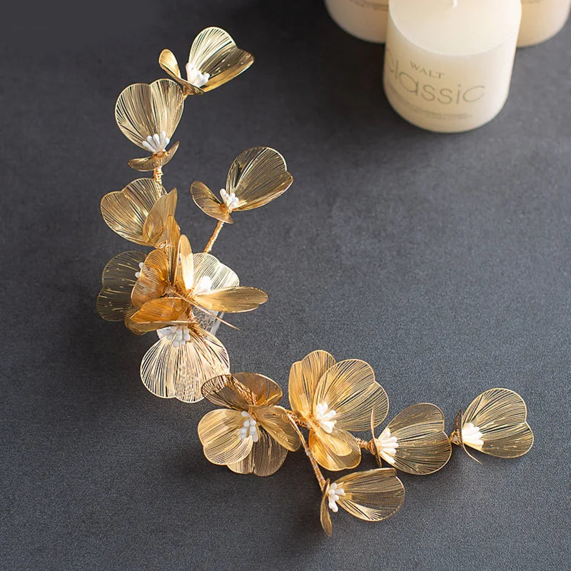 Bride Wedding Hair Combs Gold/Silver Color Alloy Flower Hairpin Clips for Women Birthday Party Headpiece Bridesmaid Hair Jewelry