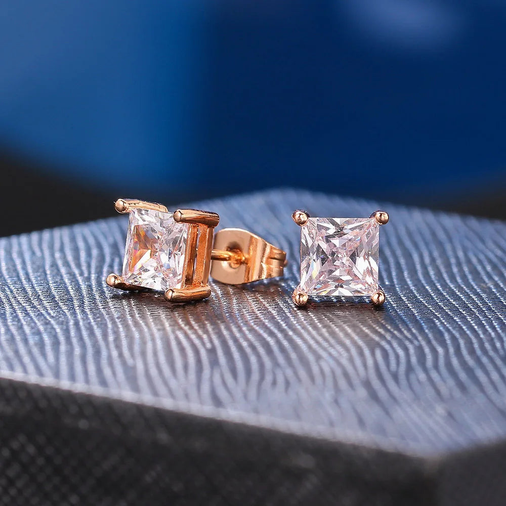 Popular Square Zircon Stud Earrings For Men Women Classic Everything Matching Ear Accessories Jewelry Wholesale aretes de mujer