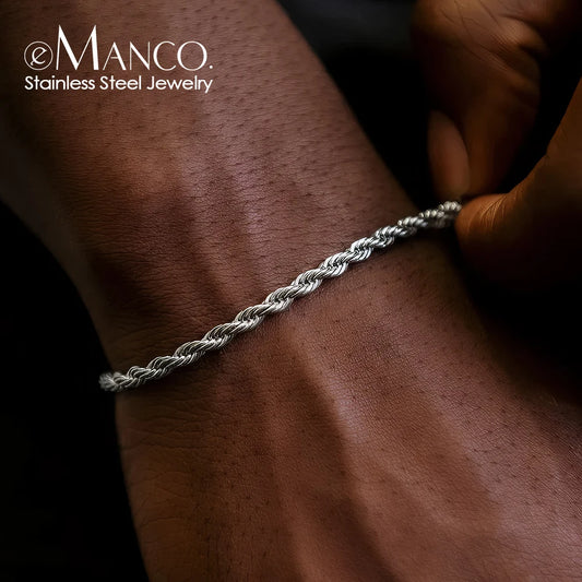 eManco 2/3/4/5MM Twisted Rope Chian Bracelet for Woman Man Hip Hop Punk Silver Color Stainless Steel Fashion Jewelry