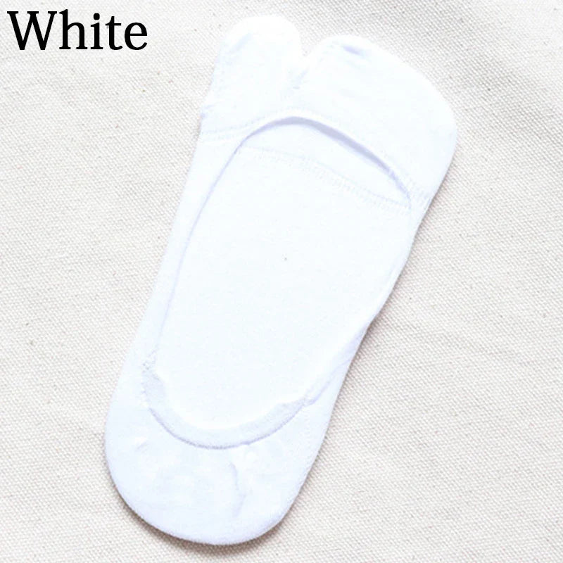 Women Two Finger Socks Summer Thin Non-slip Invisible Low Cut Boat Sock Solid Breathable Cotton Tabi Socks Comfortable