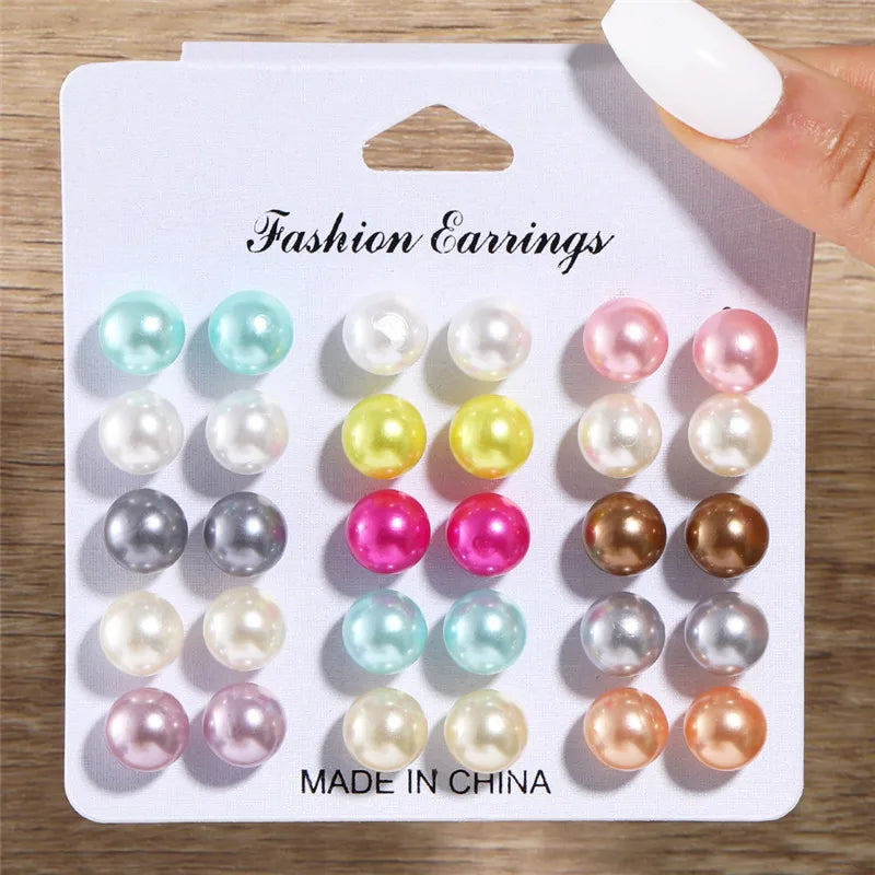 LETAPI 12 pairs/set Female Pearl Earrings Set For Women Bohemian Geometric Stud Earrings for Women Fashion Jewelry Gifts