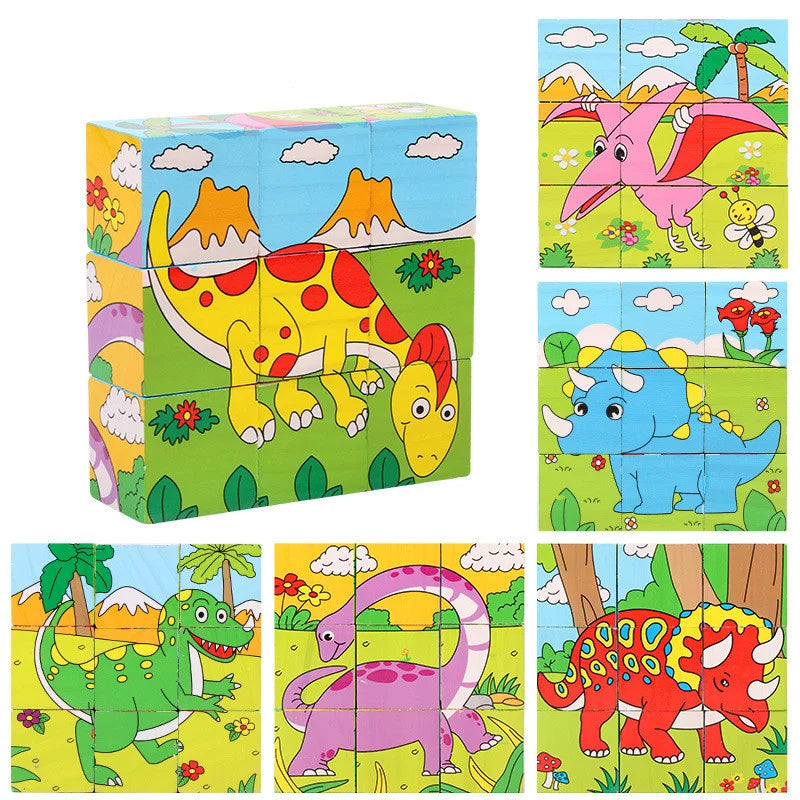 Baby Toys Wooden Blocks Six Side Cube Jigsaw Puzzles Game Animal Fruit Traffic Cognition Puzzle Montessori Educational Toys