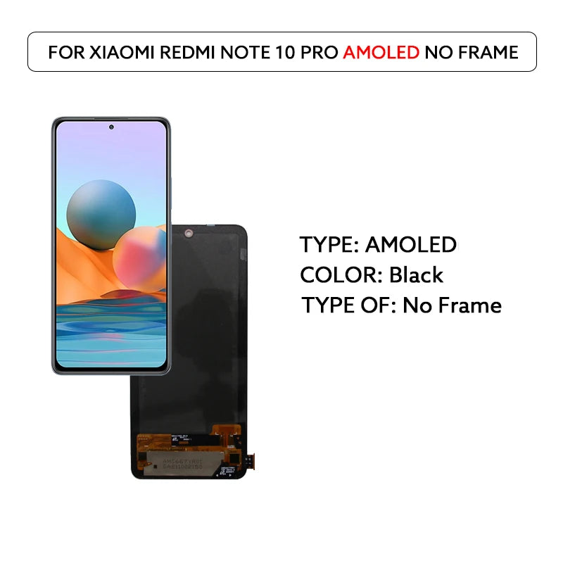 AMOLED LCD Screen For Xiaomi Redmi Note 10 Pro LCD Display Touch Screen Digitizer Assembly M2101K6G M2101K6R Screen Display Part