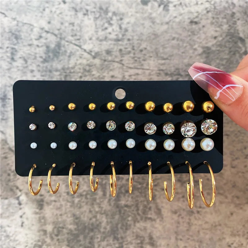 LETAPI 12 pairs/set Female Pearl Earrings Set For Women Bohemian Geometric Stud Earrings for Women Fashion Jewelry Gifts