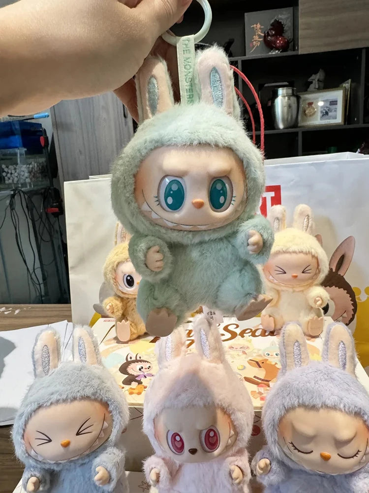 Genuine Labubu Sitting Party Macaron Vinyl Face 2.0 Series Pendant Doll Home Decor Keychain Collection Model Kids Toys Xmas Gift