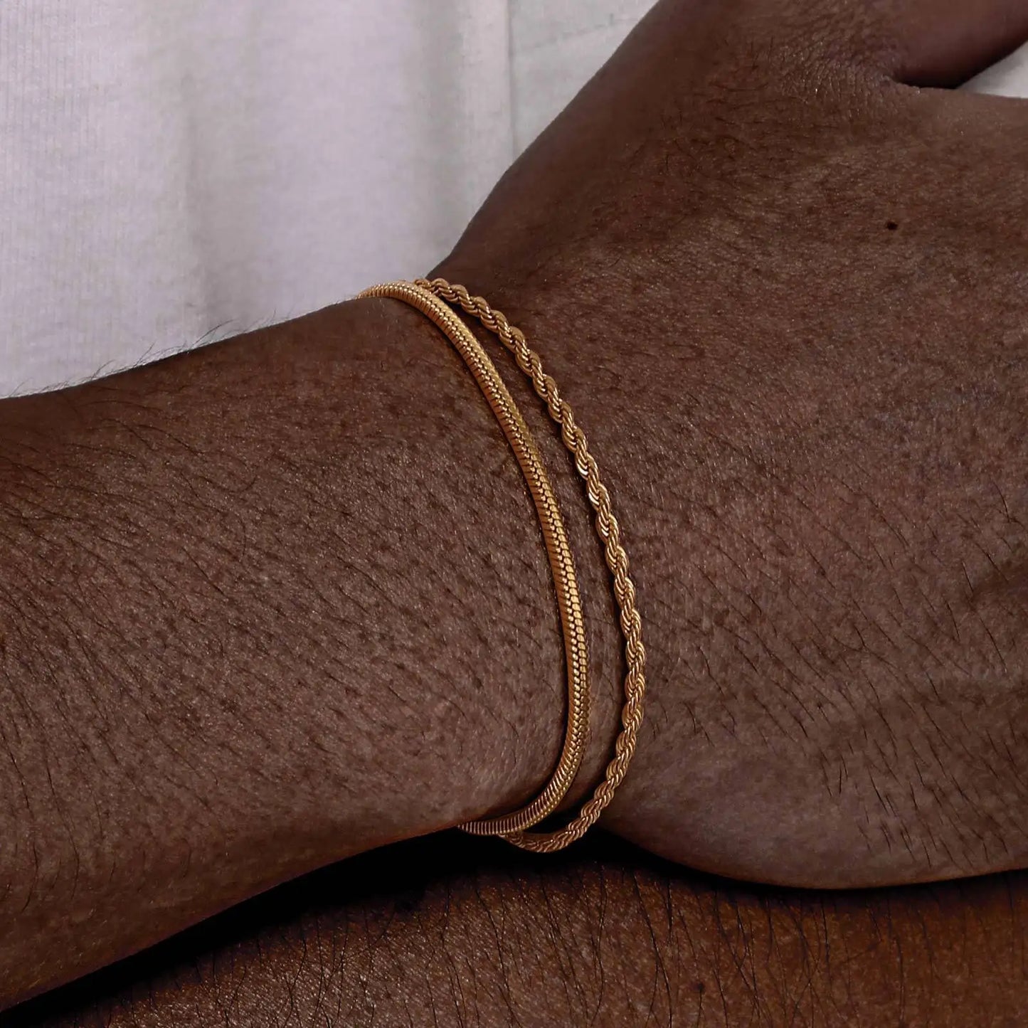 Vnox 2pcs/ Set Mens Chain Bracelets, 16cm-21cm Adjustable Twisted Rope Chain Bracelet, 21cm-24cm Steel Snake Links Bracelet