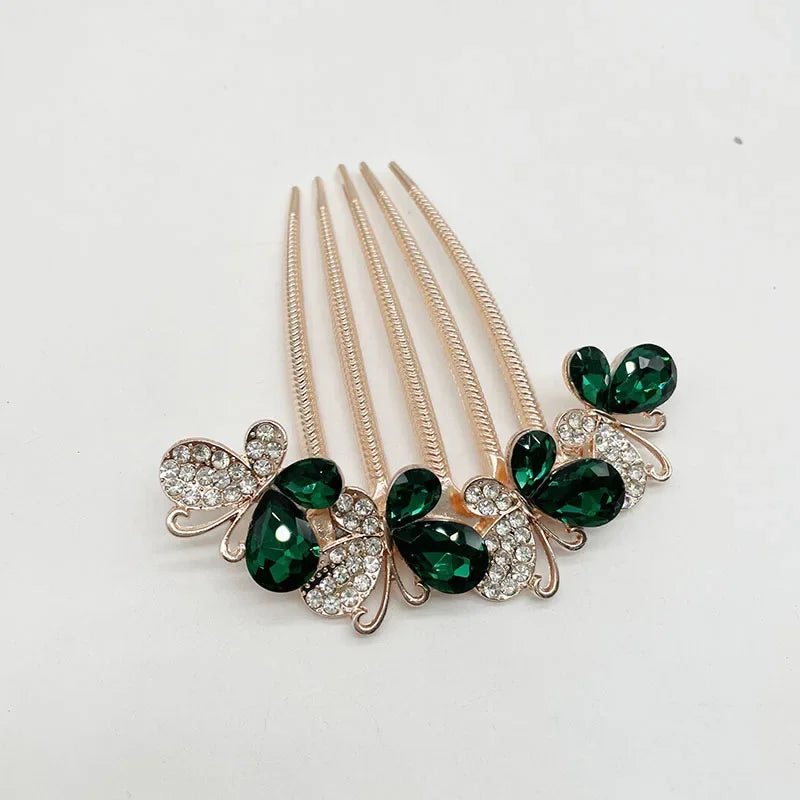 Fashion Zircon Butterfly Five Toothed Hairpin Bride Hair Accessories for Women Retro Luxury Alloy Hair Comb Mom's Headwear Gift