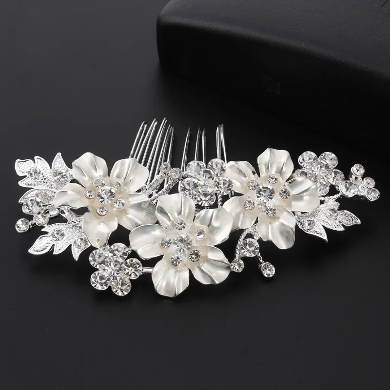 Bride Wedding Hair Combs Gold/Silver Color Alloy Flower Hairpin Clips for Women Birthday Party Headpiece Bridesmaid Hair Jewelry