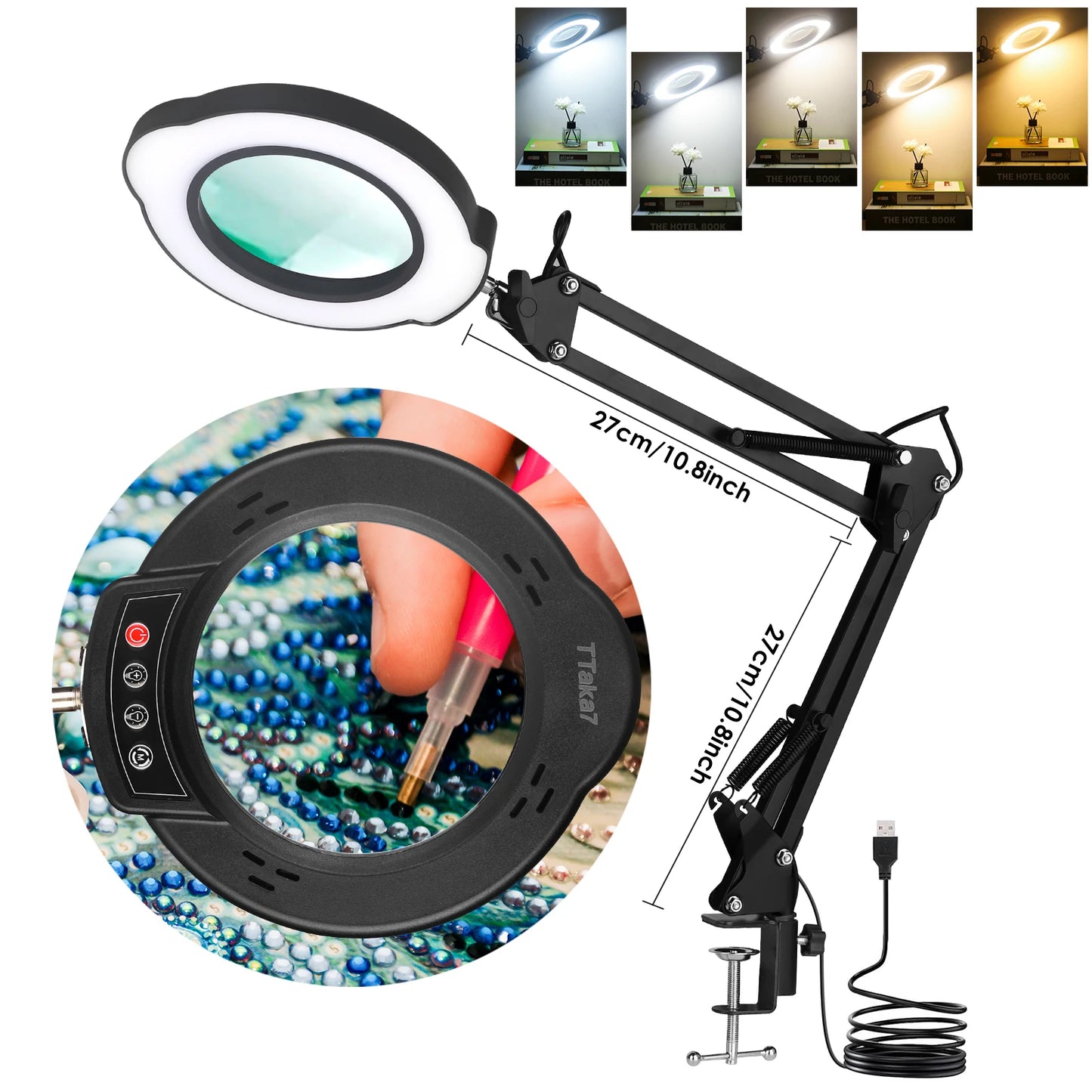 72LED 8X/10X NEW Illuminated Magnifier USB 3 Colors LED Magnifying Glass for Soldering Iron Repair/Table Lamp/Skincare Beauty