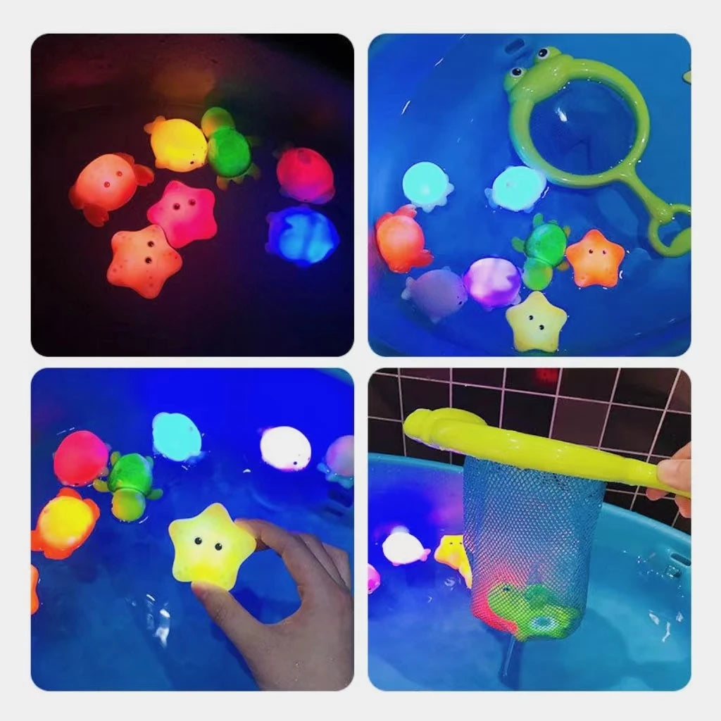 Pool Party Glowing Toys Bath Time Funny Bathtub Toy Water Sensor Luminous LED Ocean Animal Water Floating Toy For Baby Infant