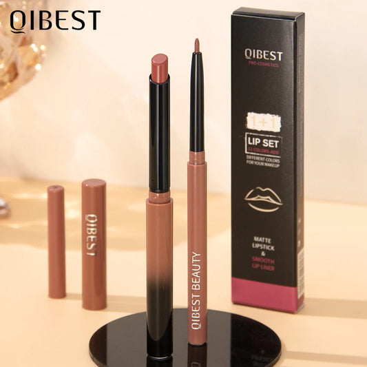 QIBEST Matte Nude Lipstick Pen Lipliner Pencil Set