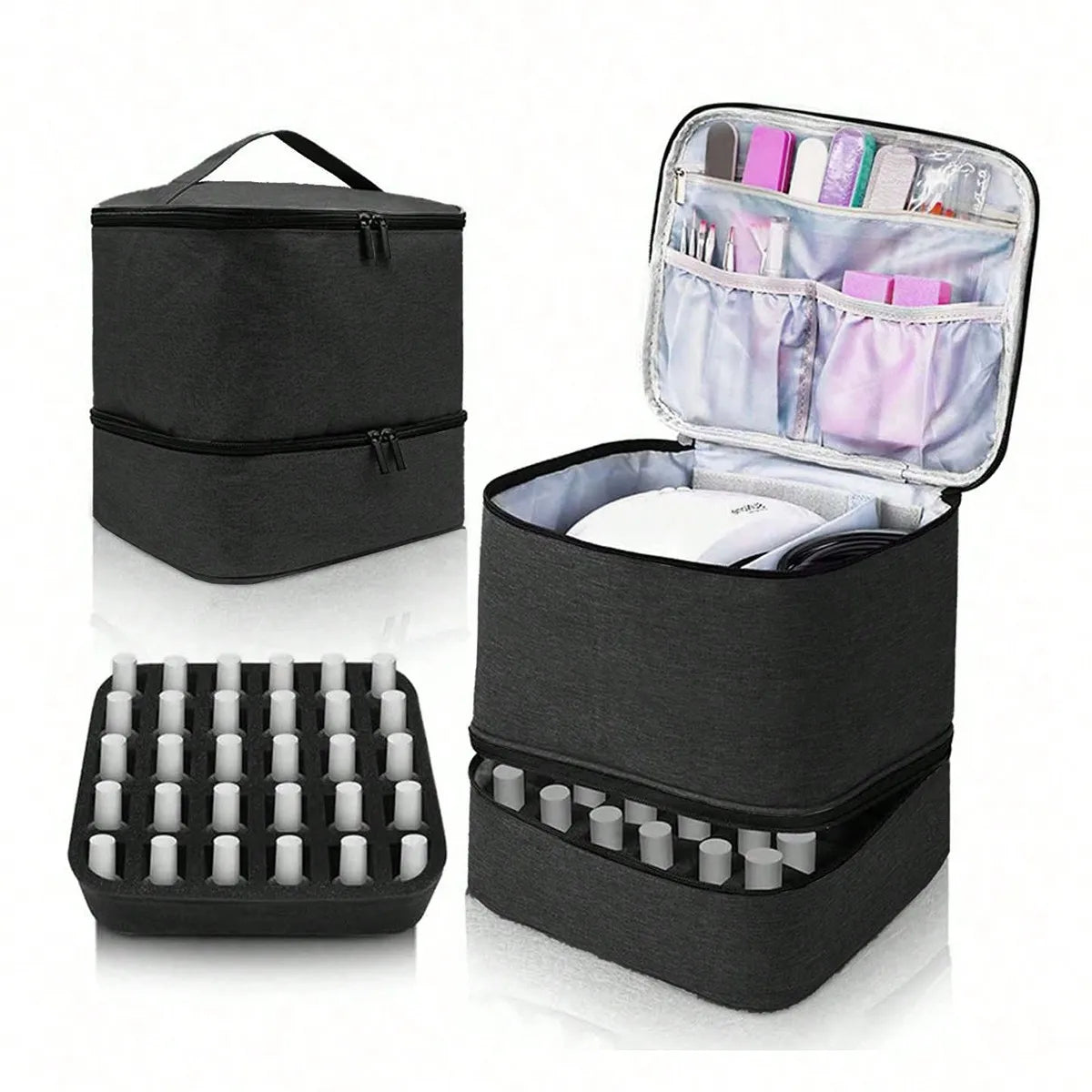 Women's Portable Double-layer Nail Polish Storage Bag Organizer Travel Essential Oil Storage Box Multi-function Storage Bag