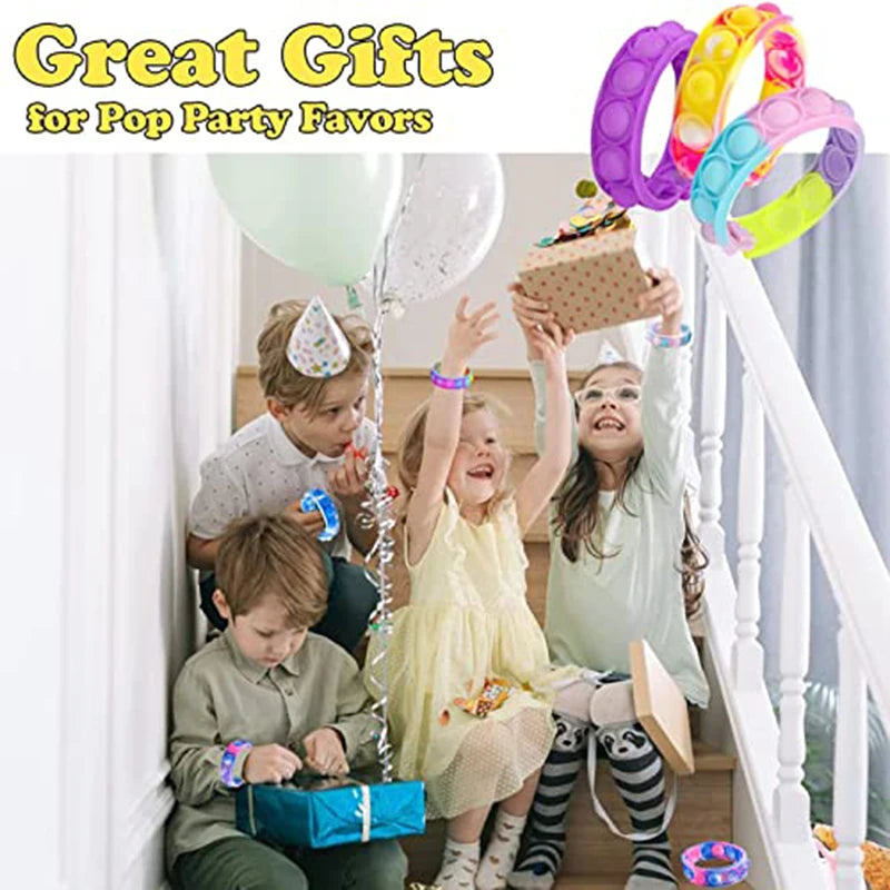 10/20/50PCS Bracelet Fidget Toys Push Stress Relief Bubble Sensory Toys Rainbow Silicone Bracelet Party Favors for Kids Adults
