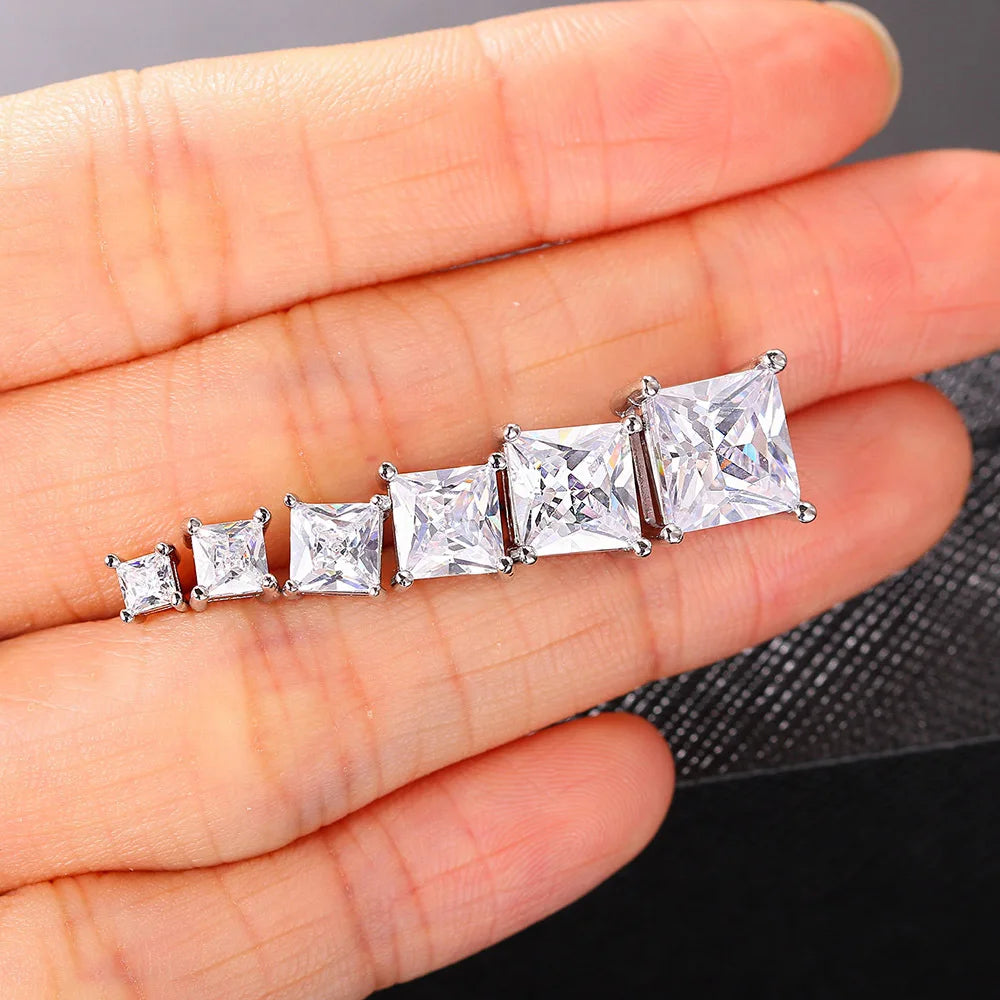 Popular Square Zircon Stud Earrings For Men Women Classic Everything Matching Ear Accessories Jewelry Wholesale aretes de mujer