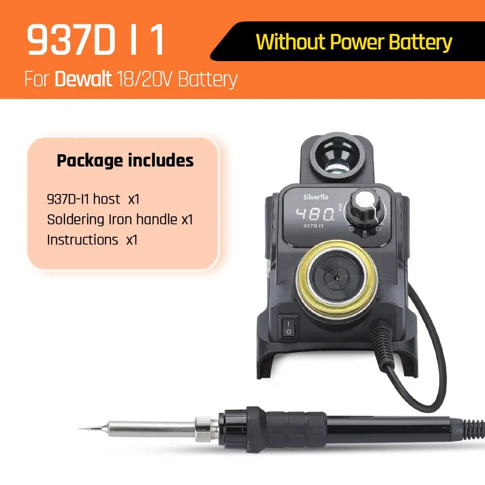 Silverflo 937DI Cordless Soldering Station Portable Soldering Station with Sleep Mode for DEWALT/Milwaukee/MAKITA/Battery 18/20V