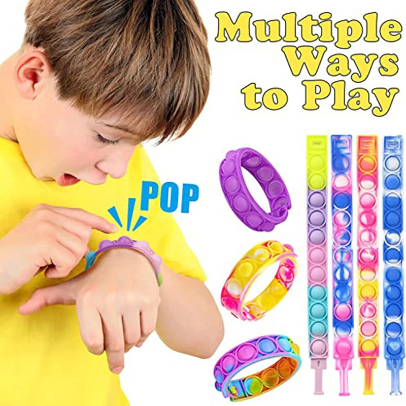 10/20/50PCS Bracelet Fidget Toys Push Stress Relief Bubble Sensory Toys Rainbow Silicone Bracelet Party Favors for Kids Adults