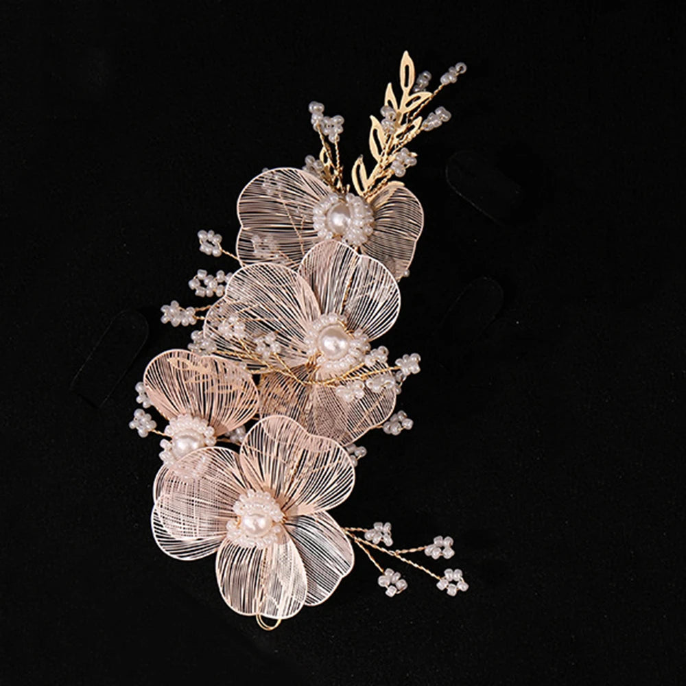 Bride Wedding Hair Combs Gold/Silver Color Alloy Flower Hairpin Clips for Women Birthday Party Headpiece Bridesmaid Hair Jewelry