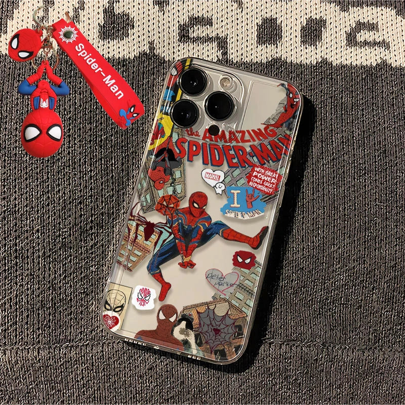 Spider Man Pendant Phone Case For iPhone 16 15 14 13 12 11 Pro Max 7 8 Plus XR XS Max Shockproof Lovely Anti Drop Cover Y2K