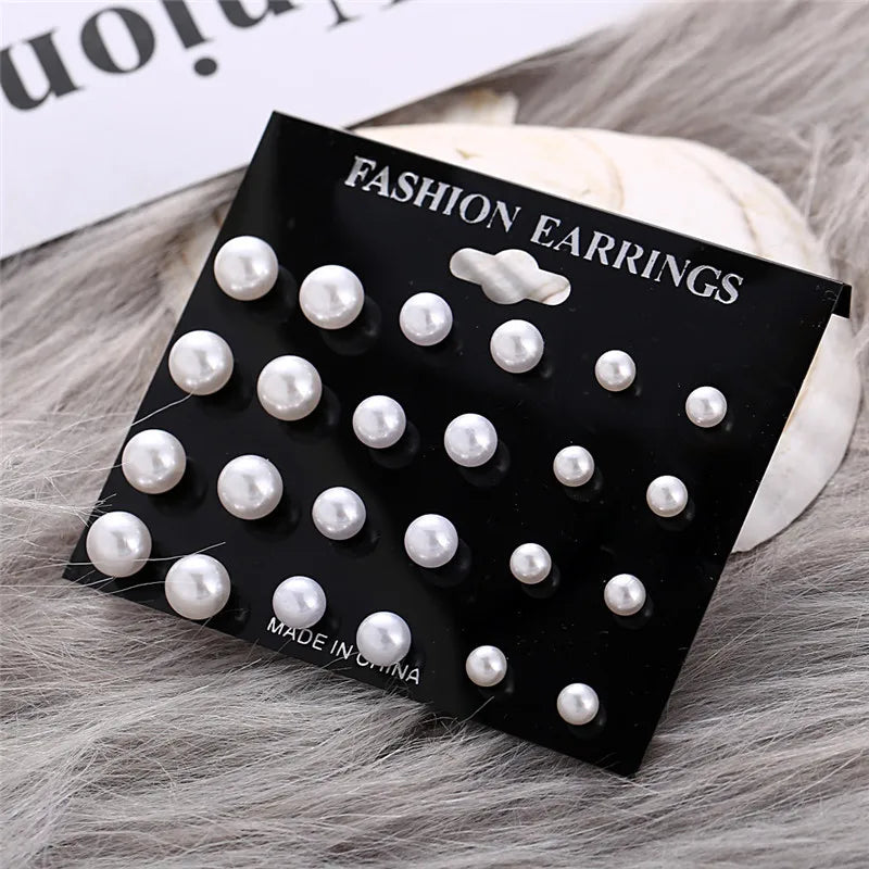 LETAPI 12 pairs/set Female Pearl Earrings Set For Women Bohemian Geometric Stud Earrings for Women Fashion Jewelry Gifts