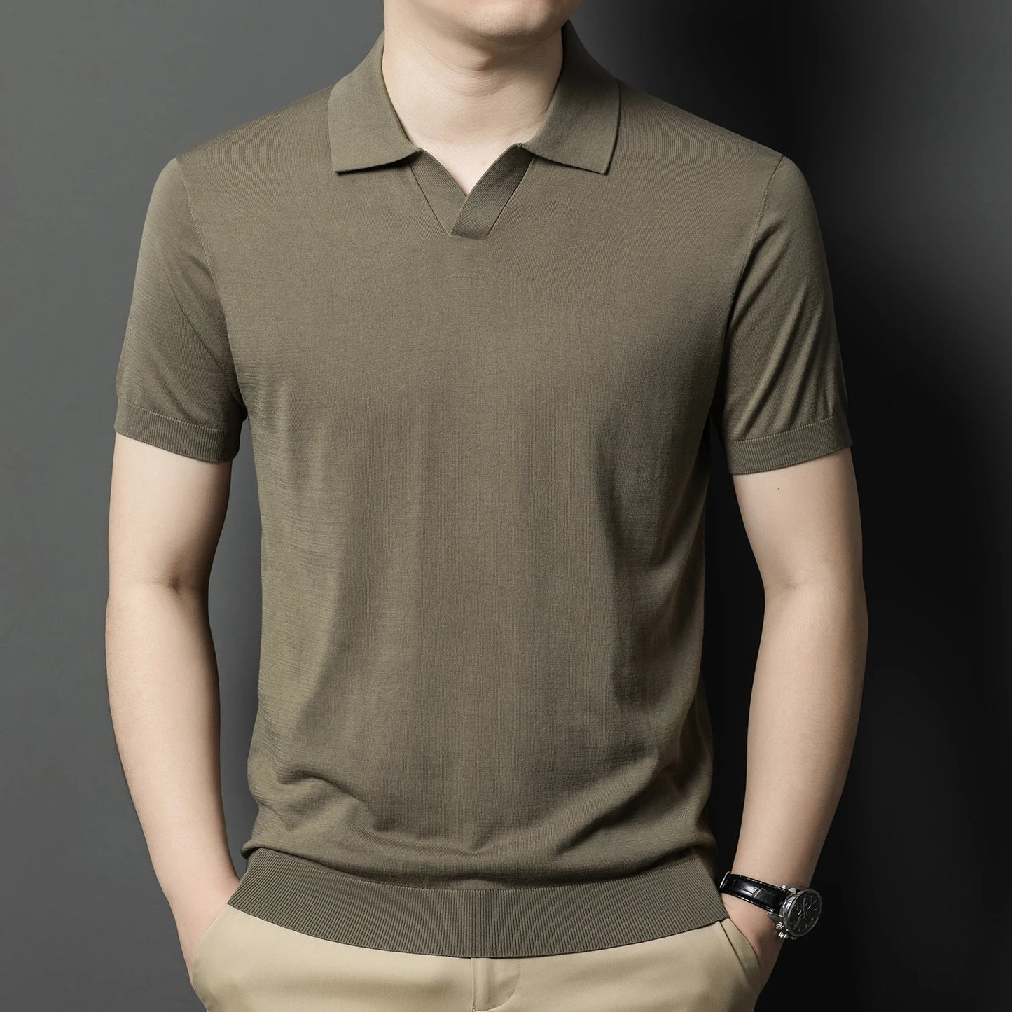 Men's Mulberry Silk Knit Polos 2024 Summer Classic Turn Down Color Lyocell Cotton Knitwear Short Sleeve Thin Knit Tee Shirts