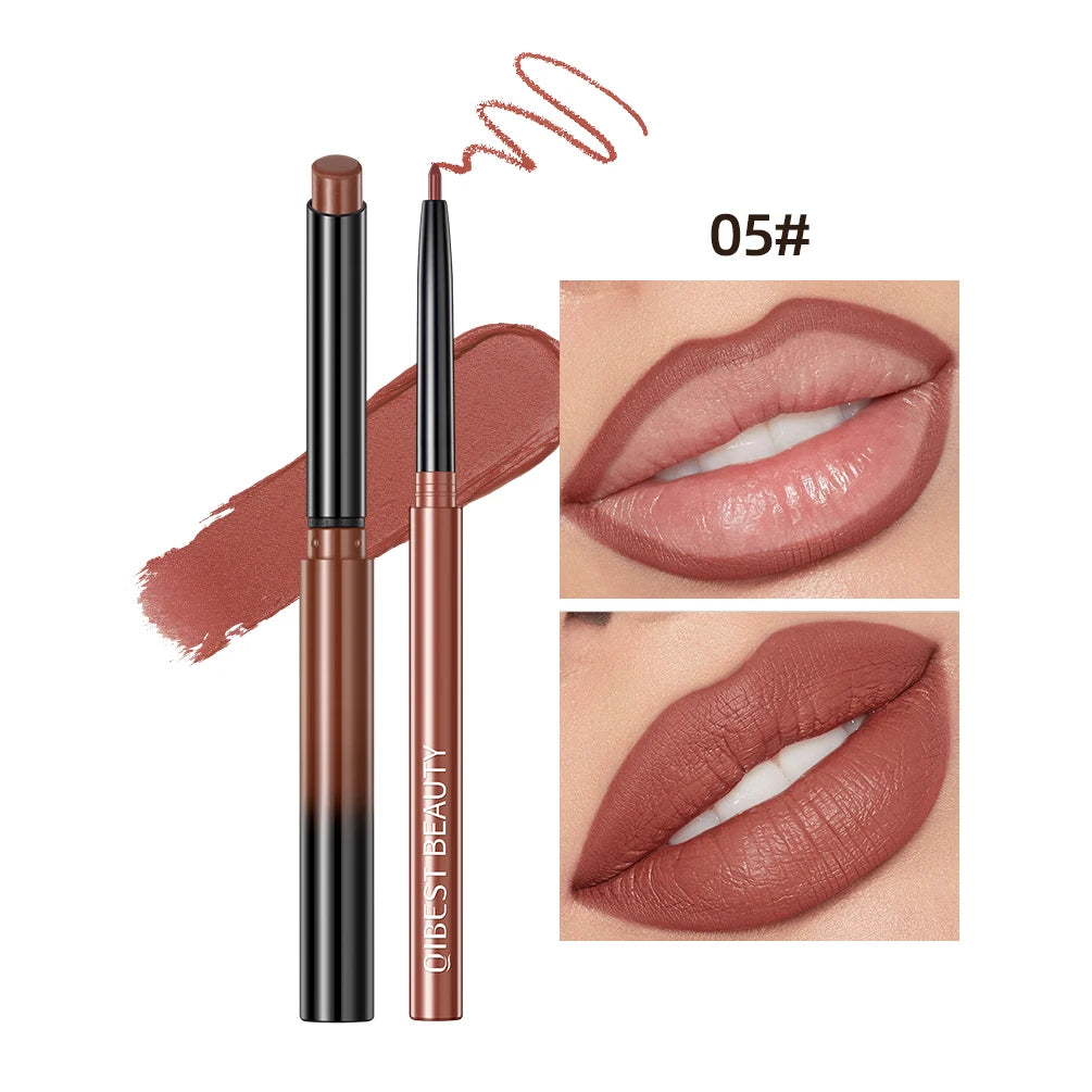 QIBEST Matte Nude Lipstick Pen Lipliner Pencil Set